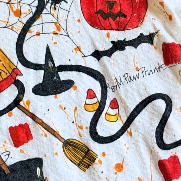 Vintage 80s Halloween Hand-Painted Long Sleeve Tee Made in USA, Med / Sm - Picture 7 of 12